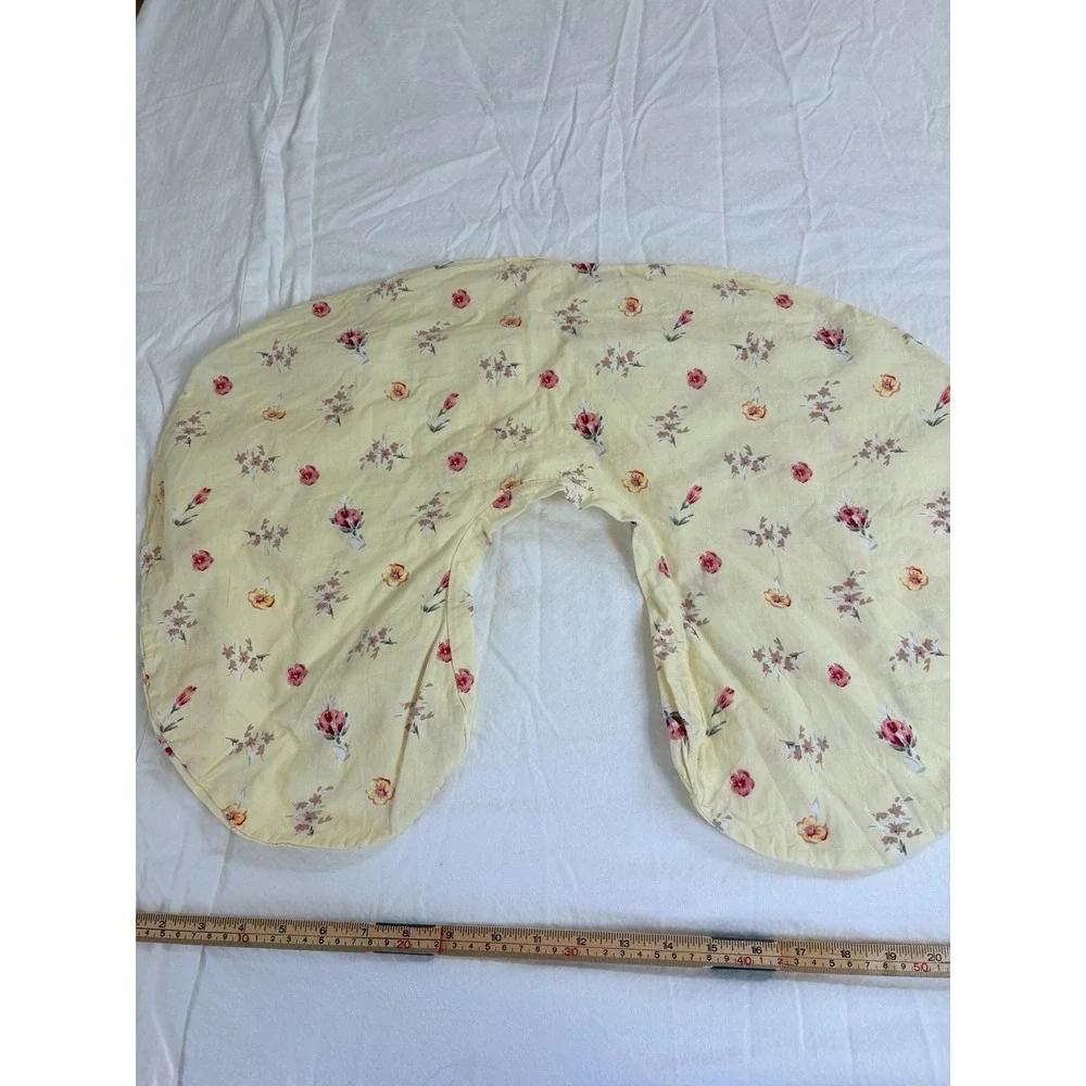 Boppy Pillow Replacement Cover Yellow Cotton With Pink Flowers Zipper‎ Closure
